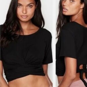 Heavenly By Victoria Women's Modal Black Front Twist Back Tie Crop Top S Small